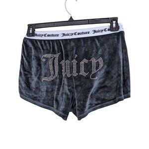Juicy Couture Sleep Shorts Womens XL Black Velour Lounge Stretch Bling Logo